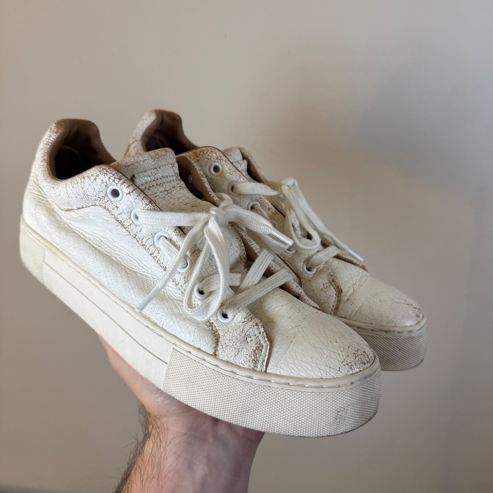 Aerosoles Womens White Leather Crackled Platform Sneakers Size 9.5M